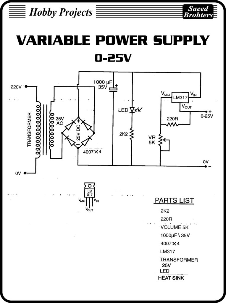Variable Power Supply (025V) Saeed Brothers Electronics